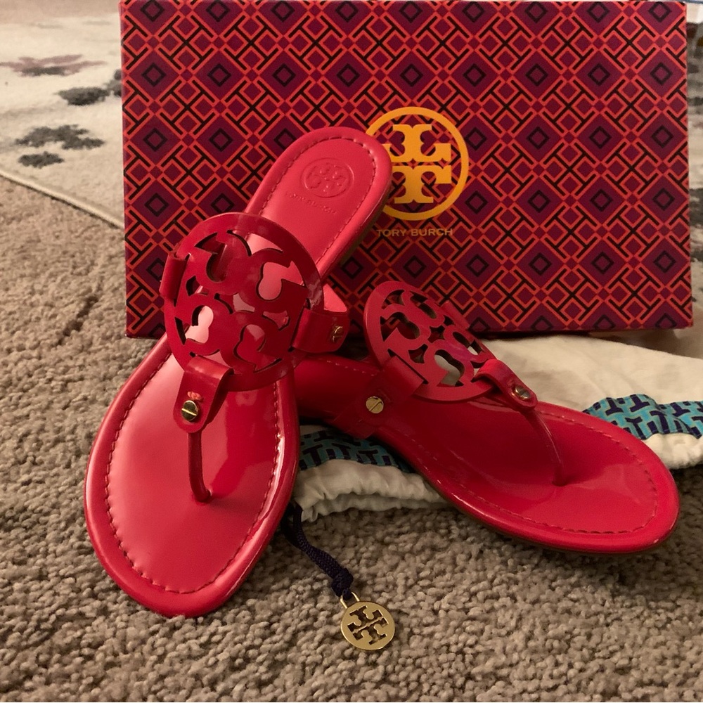 Tory Burch 'Miller' Sandal. Ruby Jewel color, size 7.5 Lightly worn.